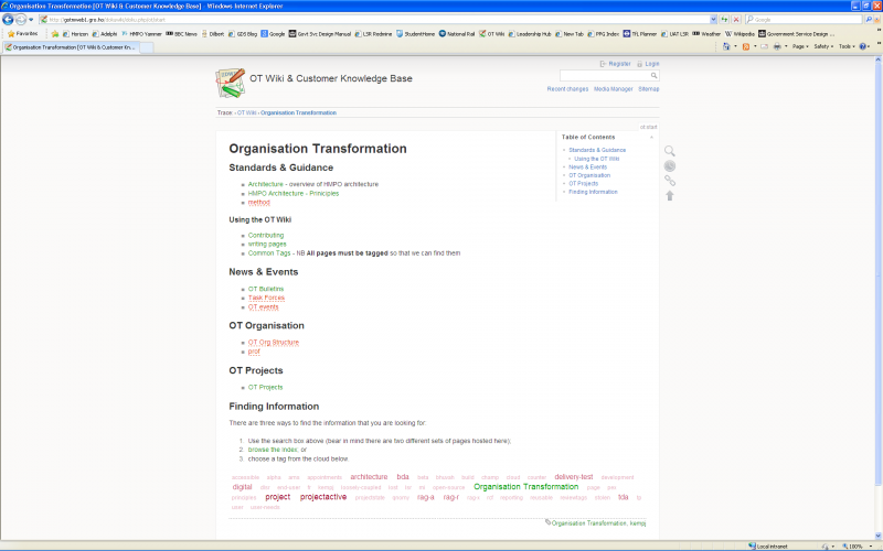 Screenshot of the default template applied to the OT start page on a widescreen monitor