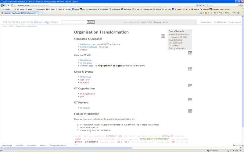 Screenshot of the Taratasy template applied to the OT start page on a widescreen monitor